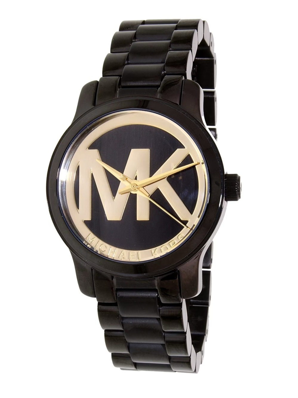 Michael Kors Runway Black Ion Plated Stainless Steel Watch MK6057 Gold As Is